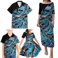 Maori Matariki - Manaia Family Matching Puletasi and Hawaiian Shirt Galaxy Blue Paua Shell LT7 - Polynesian Pride