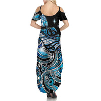 Maori Matariki - Manaia Family Matching Summer Maxi Dress and Hawaiian Shirt Galaxy Blue Paua Shell LT7 - Polynesian Pride