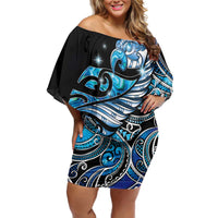 Maori Matariki - Manaia Off Shoulder Short Dress Galaxy Blue Paua Shell LT7 Women Blue - Polynesian Pride