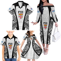 personalised-fiji-rugby-family-matching-off-shoulder-long-sleeve-dress-and-hawaiian-shirt-2023-world-cup-history-makers-white-ver