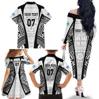 personalised-fiji-rugby-family-matching-off-shoulder-long-sleeve-dress-and-hawaiian-shirt-2023-world-cup-history-makers-white-ver