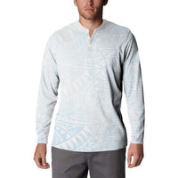 White Sunday Button Sweatshirt Plumeria Tatau Mix Tapa
