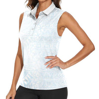 White Sunday Women Sleeveless Polo Shirt Plumeria Tatau Mix Tapa