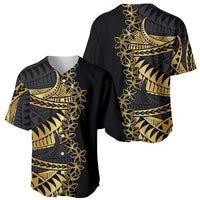 Polynesia Baseball Jersey Black & Gold Fancy Plumeria LT7 - Polynesian Pride