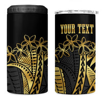 Polynesia Personalised 4 in 1 Can Cooler Tumbler Black & Gold Fancy Plumeria