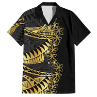 Polynesia Family Matching Off Shoulder Maxi Dress and Hawaiian Shirt Black & Gold Fancy Plumeria