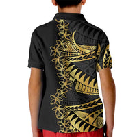 Polynesia Kid Polo Shirt Black & Gold Fancy Plumeria LT7 - Polynesian Pride