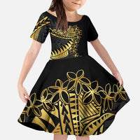 Polynesia Kid Short Sleeve Dress Black & Gold Fancy Plumeria LT7 KID Black Gold - Polynesian Pride