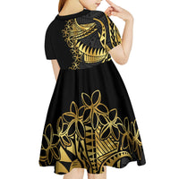 Polynesia Kid Short Sleeve Dress Black & Gold Fancy Plumeria LT7 - Polynesian Pride