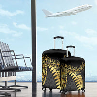 Polynesia Luggage Cover Black & Gold Fancy Plumeria