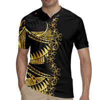 Polynesia Rugby Jersey Black & Gold Fancy Plumeria