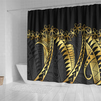 Polynesia Shower Curtain Black & Gold Fancy Plumeria LT7 - Polynesian Pride