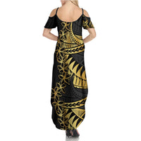 Polynesia Summer Maxi Dress Black & Gold Fancy Plumeria