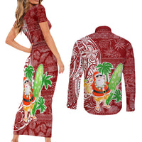 Hawaii Christmas Mele Kalikimaka Couples Matching Short Sleeve Bodycon Dress and Long Sleeve Button Shirt Santa Claus LT7 - Polynesian Pride