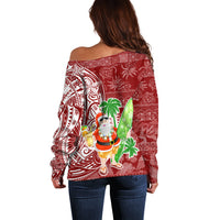 Hawaii Christmas Mele Kalikimaka Off Shoulder Sweater Santa Claus LT7 - Polynesian Pride