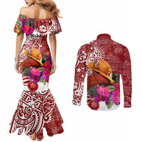 Papua New Guinea Christmas Couples Matching Mermaid Dress and Long Sleeve Button Shirt Bird-of-Paradise Special LT7 - Polynesian Pride