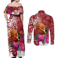 Papua New Guinea Christmas Couples Matching Off Shoulder Maxi Dress and Long Sleeve Button Shirt Bird-of-Paradise Special LT7 - Polynesian Pride