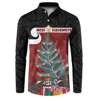 Personalised New Zealand Maori Christmas Button Sweatshirt Xmas Fern Mix Kowhawhai LT7 Black - Polynesian Pride