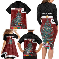 Personalised New Zealand Maori Christmas Family Matching Long Sleeve Bodycon Dress and Hawaiian Shirt Xmas Fern Mix Kowhawhai LT7 - Polynesian Pride