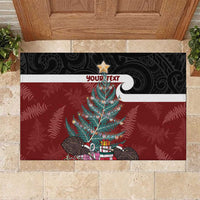 Personalised New Zealand Maori Christmas Rubber Doormat Xmas Fern Mix Kowhawhai LT7 Black - Polynesian Pride