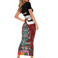 Personalised New Zealand Maori Christmas Short Sleeve Bodycon Dress Xmas Fern Mix Kowhawhai