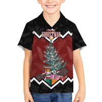 Personalised New Zealand Christmas Family Matching Off Shoulder Short Dress and Hawaiian Shirt Xmas Fern and Kiwi Birds LT7 Son's Shirt Black - Polynesian Pride