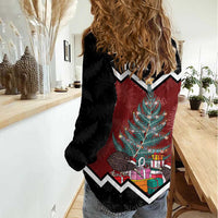Personalised New Zealand Christmas Women Casual Shirt Xmas Fern and Kiwi Birds LT7 - Polynesian Pride