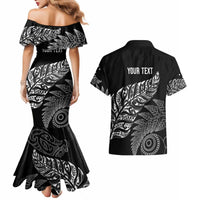 Aotearoa Personalized Lawn Bowls Maori Couples Matching Mermaid Dress and Hawaiian Shirt New Zealand Black Tribal Silver Fern - Polynesian Pride