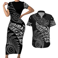 Aotearoa Personalized Lawn Bowls Maori Couples Matching Short Sleeve Bodycon Dress and Hawaiian Shirt New Zealand Black Tribal Silver Fern LT7 Black - Polynesian Pride