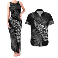 Aotearoa Personalized Lawn Bowls Maori Couples Matching Tank Maxi Dress and Hawaiian Shirt New Zealand Black Tribal Silver Fern LT7 Black - Polynesian Pride
