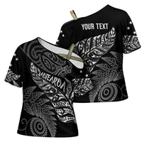 Aotearoa Personalized Lawn Bowls Maori Cross Shoulder Shirt New Zealand Black Tribal Silver Fern LT7 - Polynesian Pride