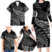 Aotearoa Personalized Lawn Bowls Maori Family Matching Long Sleeve Bodycon Dress and Hawaiian Shirt New Zealand Black Tribal Silver Fern LT7 - Polynesian Pride