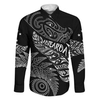 Aotearoa Personalized Lawn Bowls Maori Family Matching Long Sleeve Bodycon Dress and Hawaiian Shirt New Zealand Black Tribal Silver Fern LT7 Dad's Shirt - Long Sleeve Black - Polynesian Pride