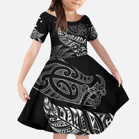 Aotearoa Personalized Lawn Bowls Maori Family Matching Off The Shoulder Long Sleeve Dress and Hawaiian Shirt New Zealand Black Tribal Silver Fern LT7 Daughter's Dress Black - Polynesian Pride