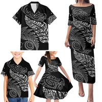 Aotearoa Personalized Lawn Bowls Maori Family Matching Puletasi and Hawaiian Shirt New Zealand Black Tribal Silver Fern LT7 - Polynesian Pride