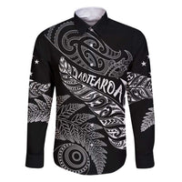 Aotearoa Personalized Lawn Bowls Maori Family Matching Puletasi and Hawaiian Shirt New Zealand Black Tribal Silver Fern LT7 Dad's Shirt - Long Sleeve Black - Polynesian Pride