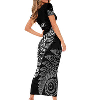 Aotearoa Personalized Lawn Bowls Maori Family Matching Short Sleeve Bodycon Dress and Hawaiian Shirt New Zealand Black Tribal Silver Fern LT7 - Polynesian Pride