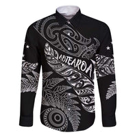 Aotearoa Personalized Lawn Bowls Maori Family Matching Tank Maxi Dress and Hawaiian Shirt New Zealand Black Tribal Silver Fern LT7 Dad's Shirt - Long Sleeve Black - Polynesian Pride