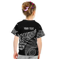 Aotearoa Personalized Lawn Bowls Maori Kid T Shirt New Zealand Black Tribal Silver Fern LT7 - Polynesian Pride