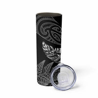 Aotearoa Personalized Lawn Bowls Maori Skinny Tumbler New Zealand Black Tribal Silver Fern - Polynesian Pride