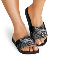 Aotearoa Personalized Lawn Bowls Maori Slide Sandals New Zealand Black Tribal Silver Fern - Polynesian Pride