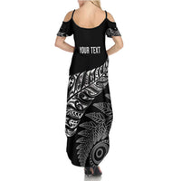 Aotearoa Personalized Lawn Bowls Maori Summer Maxi Dress New Zealand Black Tribal Silver Fern LT7 - Polynesian Pride