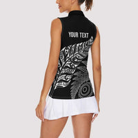 Aotearoa Personalized Lawn Bowls Maori Women Sleeveless Polo Shirt New Zealand Black Tribal Silver Fern - Polynesian Pride