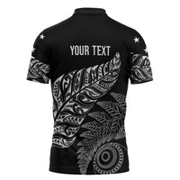 Aotearoa Personalized Lawn Bowls Maori Zipper Polo Shirt New Zealand Black Tribal Silver Fern - Polynesian Pride
