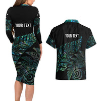 Aotearoa Personalized Lawn Bowls Maori Couples Matching Long Sleeve Bodycon Dress and Hawaiian Shirt New Zealand Paua Shell Tribal Silver Fern LT7 - Polynesian Pride