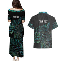 Aotearoa Personalized Lawn Bowls Maori Couples Matching Puletasi and Hawaiian Shirt New Zealand Paua Shell Tribal Silver Fern - Polynesian Pride