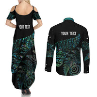 Aotearoa Personalized Lawn Bowls Maori Couples Matching Summer Maxi Dress and Long Sleeve Button Shirt New Zealand Paua Shell Tribal Silver Fern - Polynesian Pride