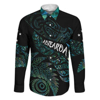 Aotearoa Personalized Lawn Bowls Maori Family Matching Long Sleeve Bodycon Dress and Hawaiian Shirt New Zealand Paua Shell Tribal Silver Fern LT7 Dad's Shirt - Long Sleeve Green - Polynesian Pride
