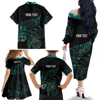 Aotearoa Personalized Lawn Bowls Maori Family Matching Off The Shoulder Long Sleeve Dress and Hawaiian Shirt New Zealand Paua Shell Tribal Silver Fern LT7 - Polynesian Pride