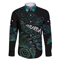 Aotearoa Personalized Lawn Bowls Maori Family Matching Off The Shoulder Long Sleeve Dress and Hawaiian Shirt New Zealand Paua Shell Tribal Silver Fern LT7 Dad's Shirt - Long Sleeve Green - Polynesian Pride
